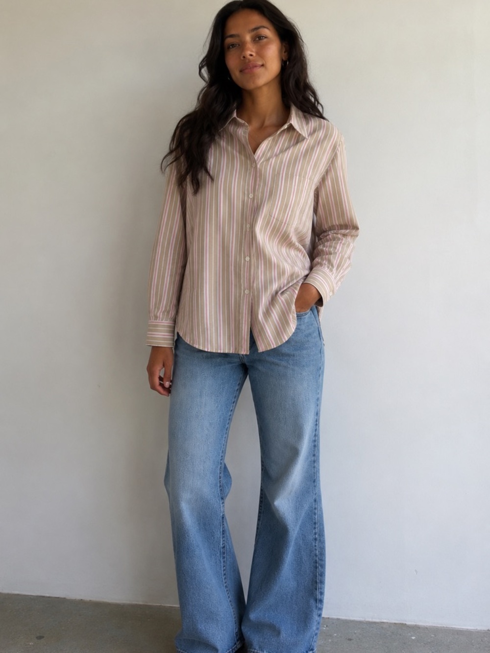 Pendleton Colorado Size 10 Women’s Button Down Shirt Tan/ Pink Striped Cotton